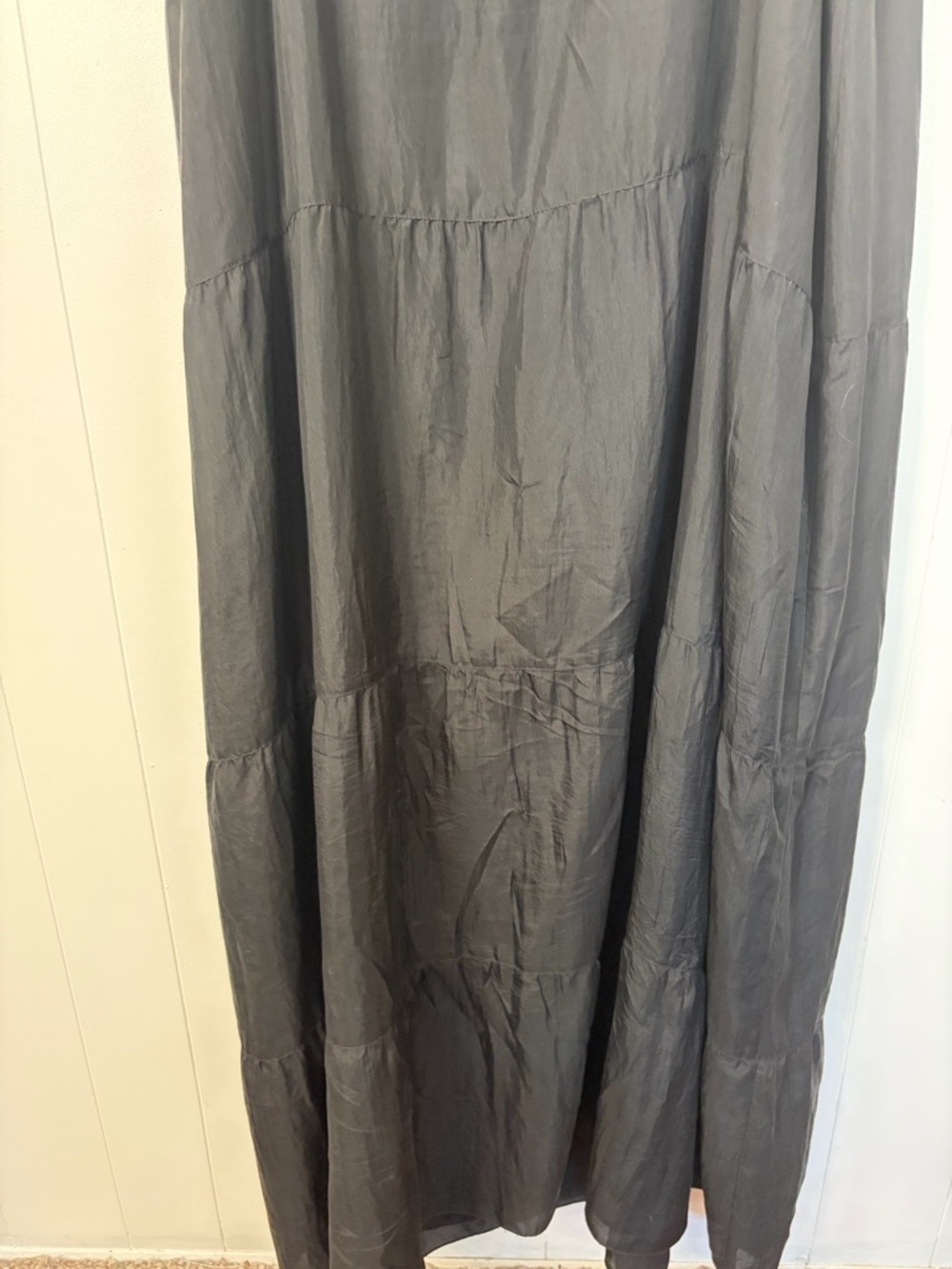 Eileen Fisher 100% Silk Black Habutai Dress Maxi Tiered Peasant summer size 2X - Picture 6 of 11
